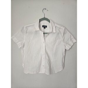 J.Crew Cotton White Cropped Fit Button-Up Women's Shirt. Size 2. Pre-owned